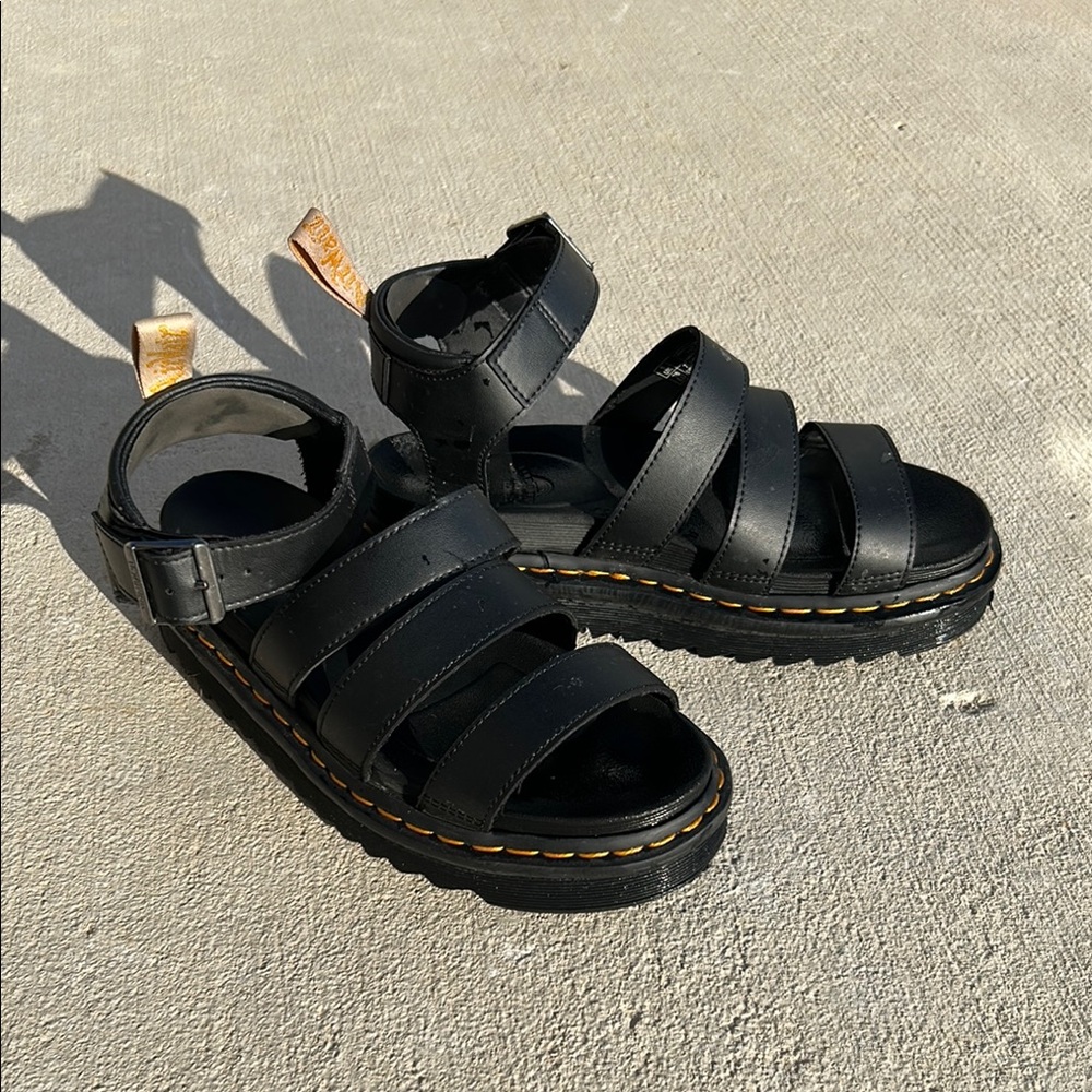 Dr. Martens Black Sandals with Yellow Stitching